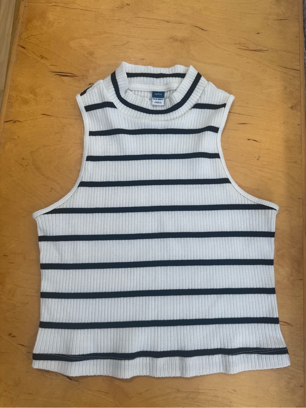 Women’s White & Black Striped Ribbed Sleeveless Tank